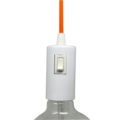 Portalámparas cilíndrico de metal blanco con interruptor