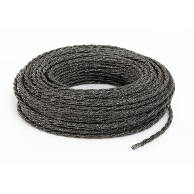 Câble électrique torsadé gainé de toile gris foncé effet brut