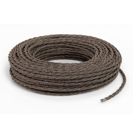 Câble électrique torsadé gainé de toile marron effet brut