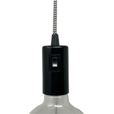 Portalámparas cilíndrico de metal negro con interruptor