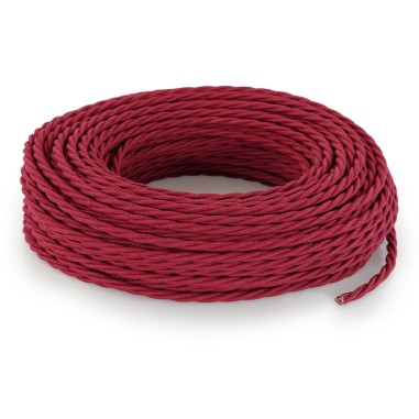 Câble électrique torsadé gainé de tissu cerise effet brut