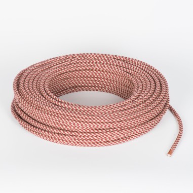 Rundes, farbiges textilummanteltes Elektrokabel aus Rohgarn in Sand und Kirschrot