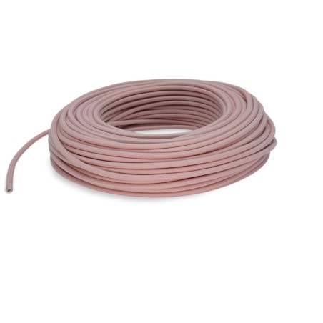 Câble électrique rond gainé de tissu fil brut coloré rose antique